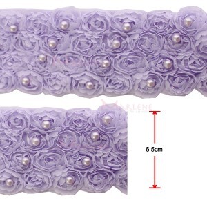 Passamanaria flor 4 fileiras com pérolas lilás por metro