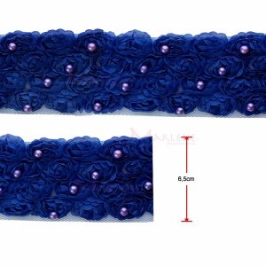 Passamanaria flor 4 fileiras com pérolas azul royal por metro