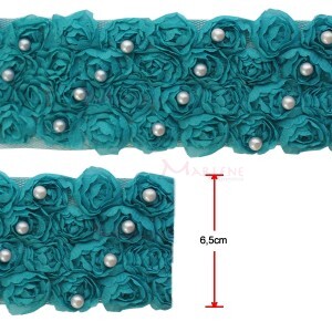 Passamanaria flor 4 fileiras com pérolas tiffany por metro