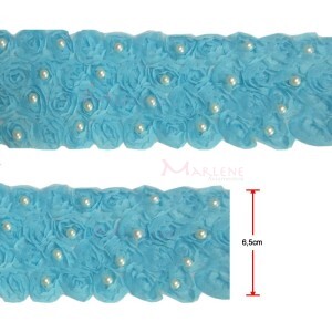 Passamanaria flor 4 fileiras com pérolas azul frozen por metro