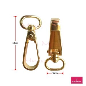 Mosquetão 16mm ouro chapado com 4 unidades no pacote