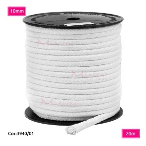 Cordão trançado São José 10mm de algodão branco com 20m