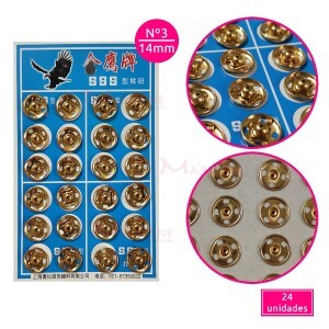 Colchete de pressão nº3 14mm com 24 unidades ouro Kas