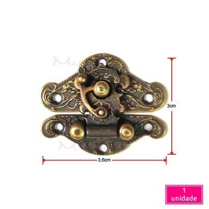 Fecho trabalhado para caixa ouro velho com trava ou torniquete unidade