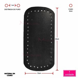 Fundo de bolsa preto em couro retangular 12x23cm