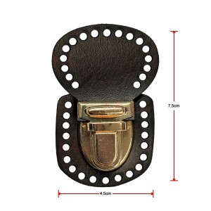 Fecho para bolsa crochê e tricô em metal ouro e corino