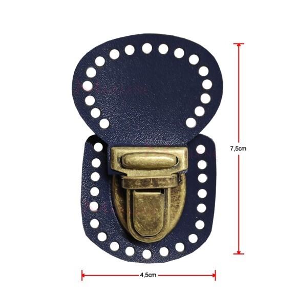 Fecho para bolsa crochê e tricô em metal e corino