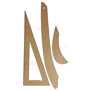 Kit réguas esquadro e curvas para costura e modelam em MDF 3 peças