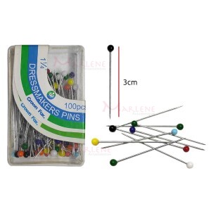 Alfinete cabeça de vidro Hao Dae com 100 unidades