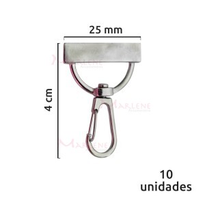 Mosquetão 25mm com encaixe níquel 10 unidades