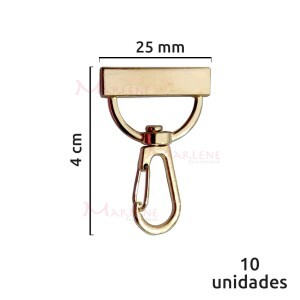 Mosquetão 25mm com encaixe ouro 10 unidades