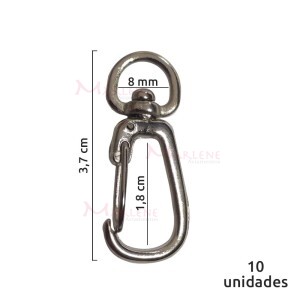 Mosquetão 8 mm níquel aberto 1235 com 10 unidades no pacote