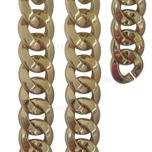 Corrente de resina elo 34X32mm dourada com aproximidamente 53 elos no metro