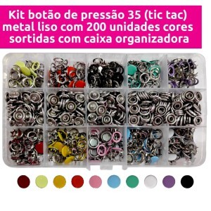 Kit botão de pressão 35 (tic tac) metal liso com 200 unidades cores sortidas Westpress