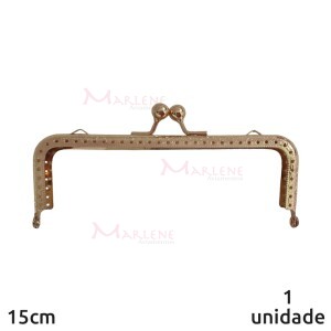 Armação fecho da vovó retangular 15cm dourado c/furo e argola RO.151255