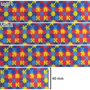 Alça dupla face 40mm estampada símbolo autísmo e defieciênais ocultas MWGE5000 por metro