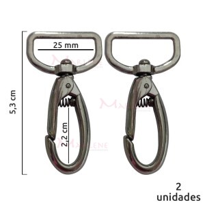 Mosquetão 25mm níquel gordo 1057 sem gatilho com 2 unidades