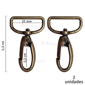 Mosquetão 35mm ouro velho gordo 1057 sem gatilho com 2 unidades