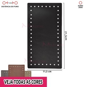 Fundo para bolsa de crochê retangular 11,5x22,5cm couro sintético