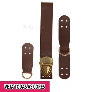 Kit fecho e porta alça em couro sintético e metal para bolsa de crochê e tricô SK-17