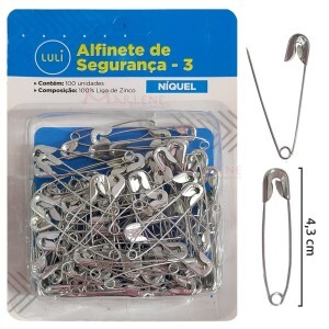 Alfinete de segurança nº3 níquel com 100 unidades Luli