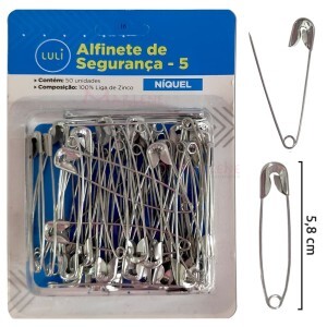 Alfinete de segurança nº5 níquel com 50 unidades Luli