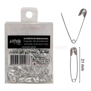 Alfinete de segurança 31mm níquel com 100 unidades Artepunto