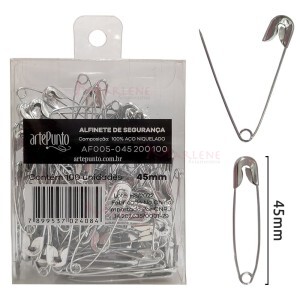 Alfinete de segurança 45mm níquel com 100 unidades Artepunto