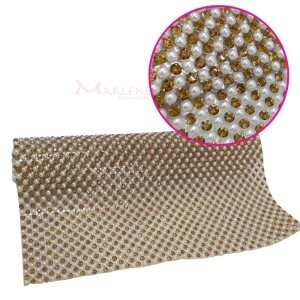 Manta com strass e pérola 24X39.5cm dourada termocolante XWP-034
