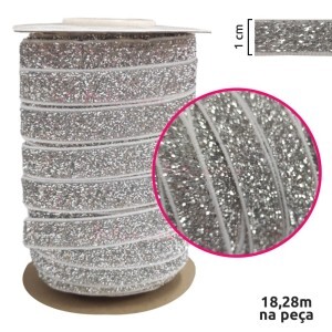 Fita metalizada lurex de 1cm com 18,28m na peça