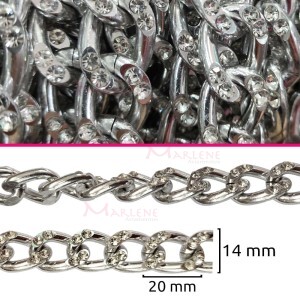 Corrente grossa com strass para bolsa níquel 4.5 14X20mm DVP915-13600 por metro