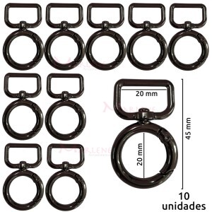 Mosquetão com argola articulada 20mm grafite com 10 unidades