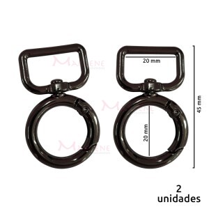 Mosquetão com argola articulada 20mm grafite com 2 unidades