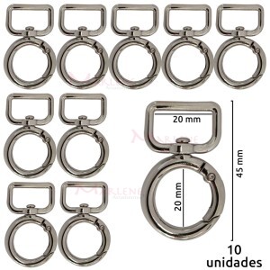 Mosquetão com argola articulada 20mm níquel com 10 unidades