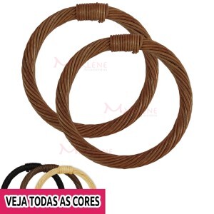 Alça rattan para bolsa redonda 12,5 cm trançada com 1 par