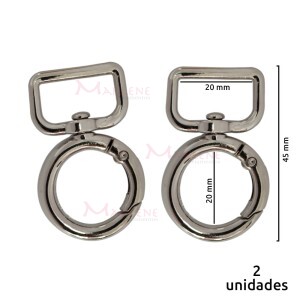 Mosquetão com argola articulada 20mm níquel com 2 unidades